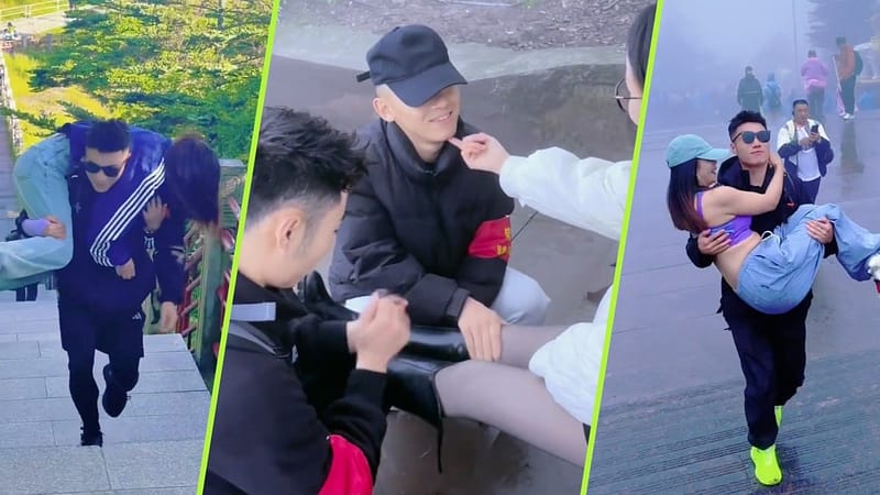 Concerns rise over Chinese male climbing companions carrying women, massaging legs