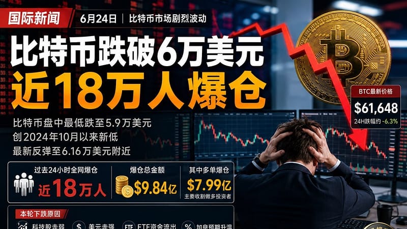 #国际资讯 比特币跌破6万美元 近18万人爆仓

6月2